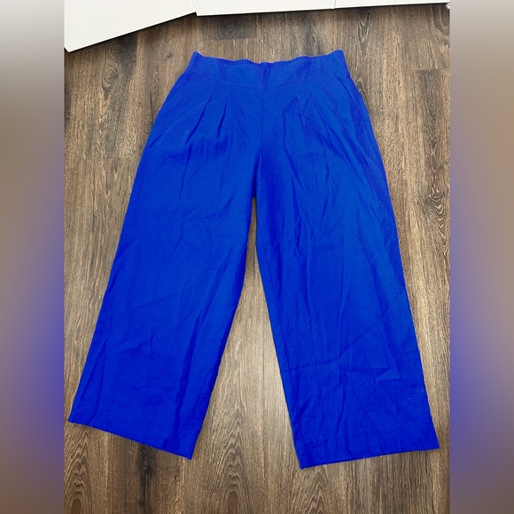 Nine West Women’s Linen Blend Royal Blue Soft Pull On Wide Leg Pants L Lined - Picture 8 of 10
